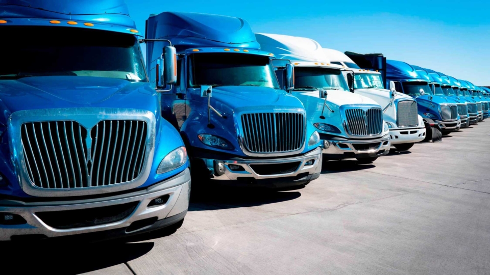 Commercial trucks in a row